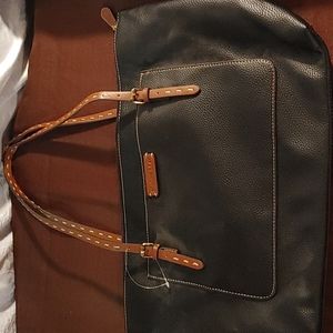 Ladies black purse with brown strap